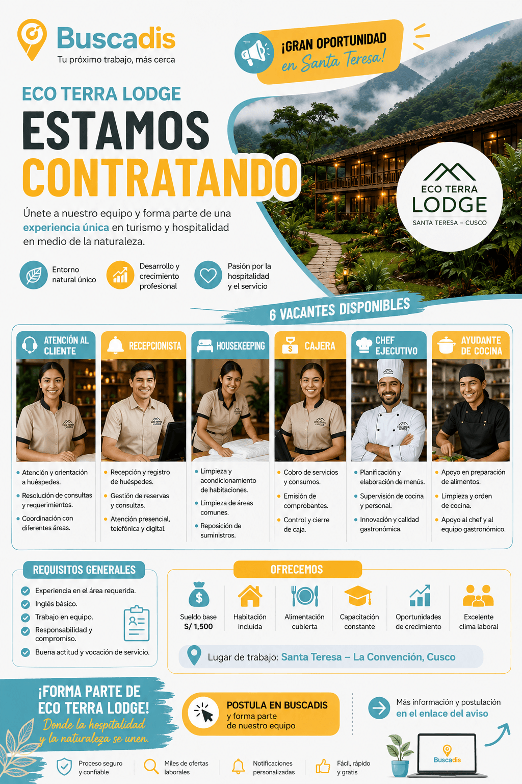 Eco Terra Lodge está contratando: 6 vacantes en Santa Teresa