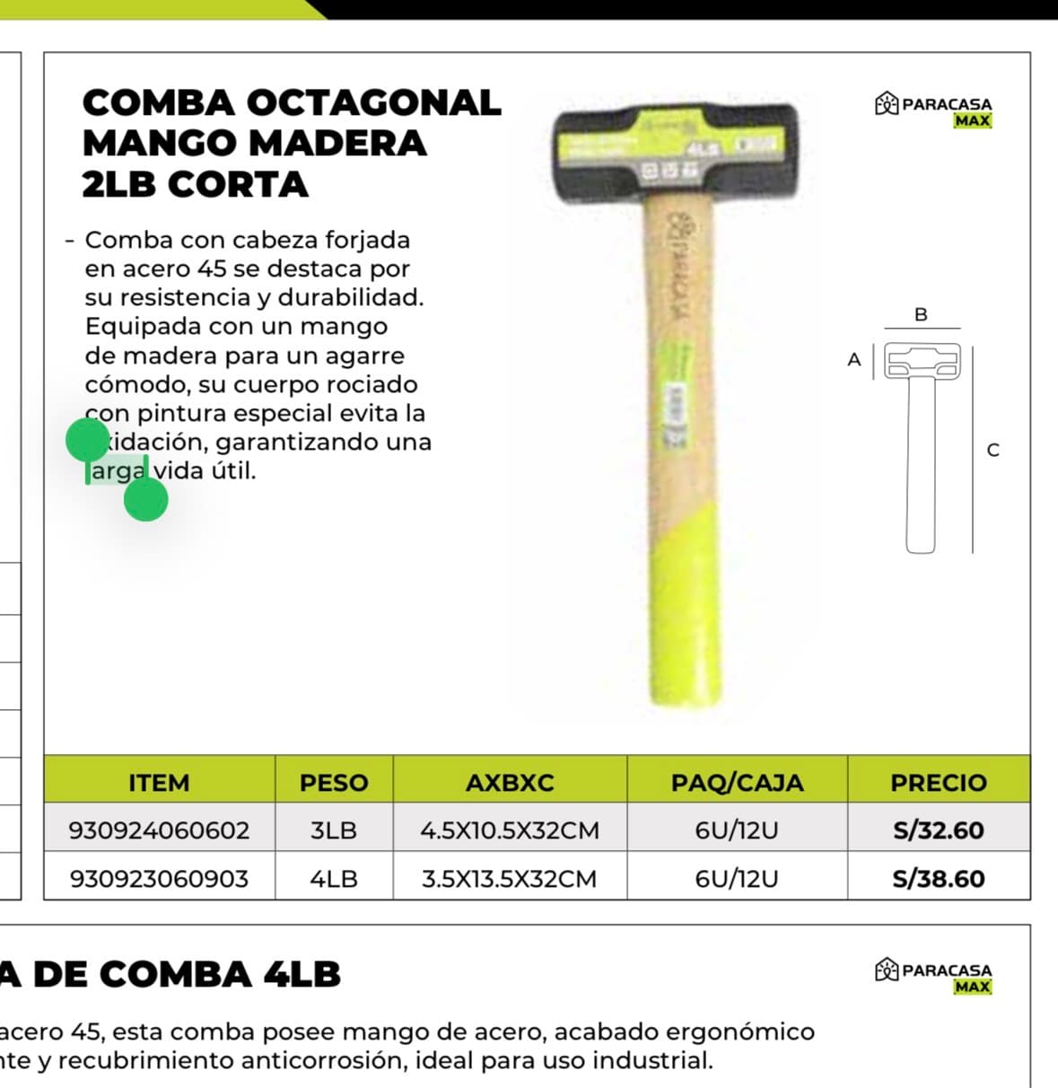 Comba Octagonal Mango Madera para Trabajos Pesados