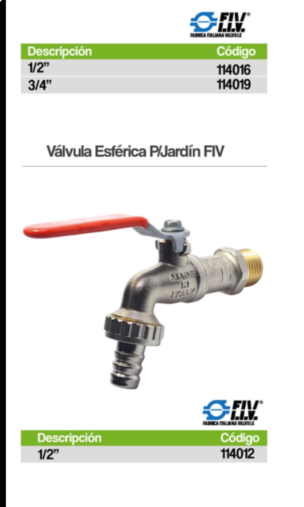 Válvula Esférica Jardín FIV – Alta Calidad Italiana