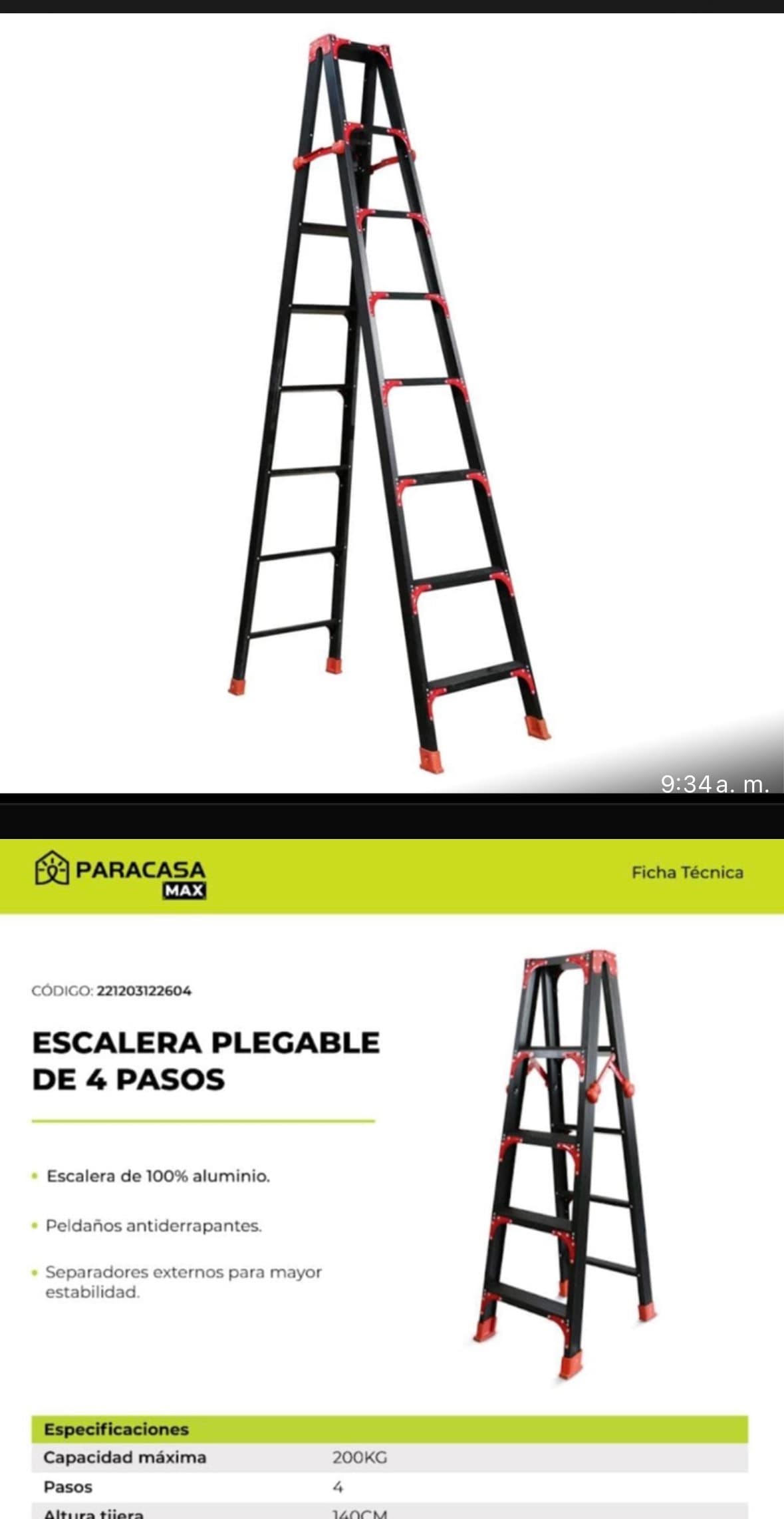 Escalera Plegable PARACASA MAX 4 Pasos - Aluminio Antideslizante