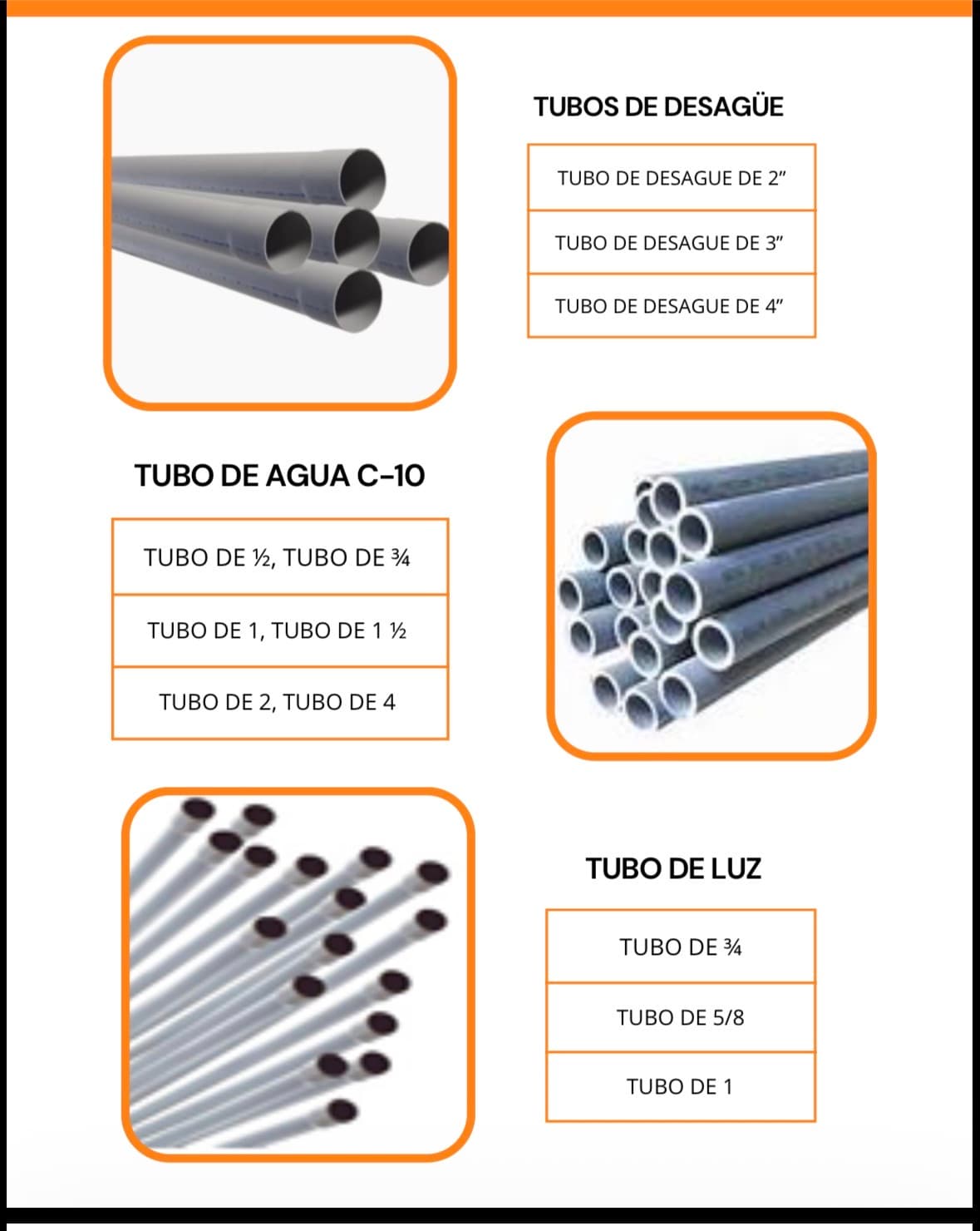 Tubos PVC para Agua, Desagüe y Electricidad