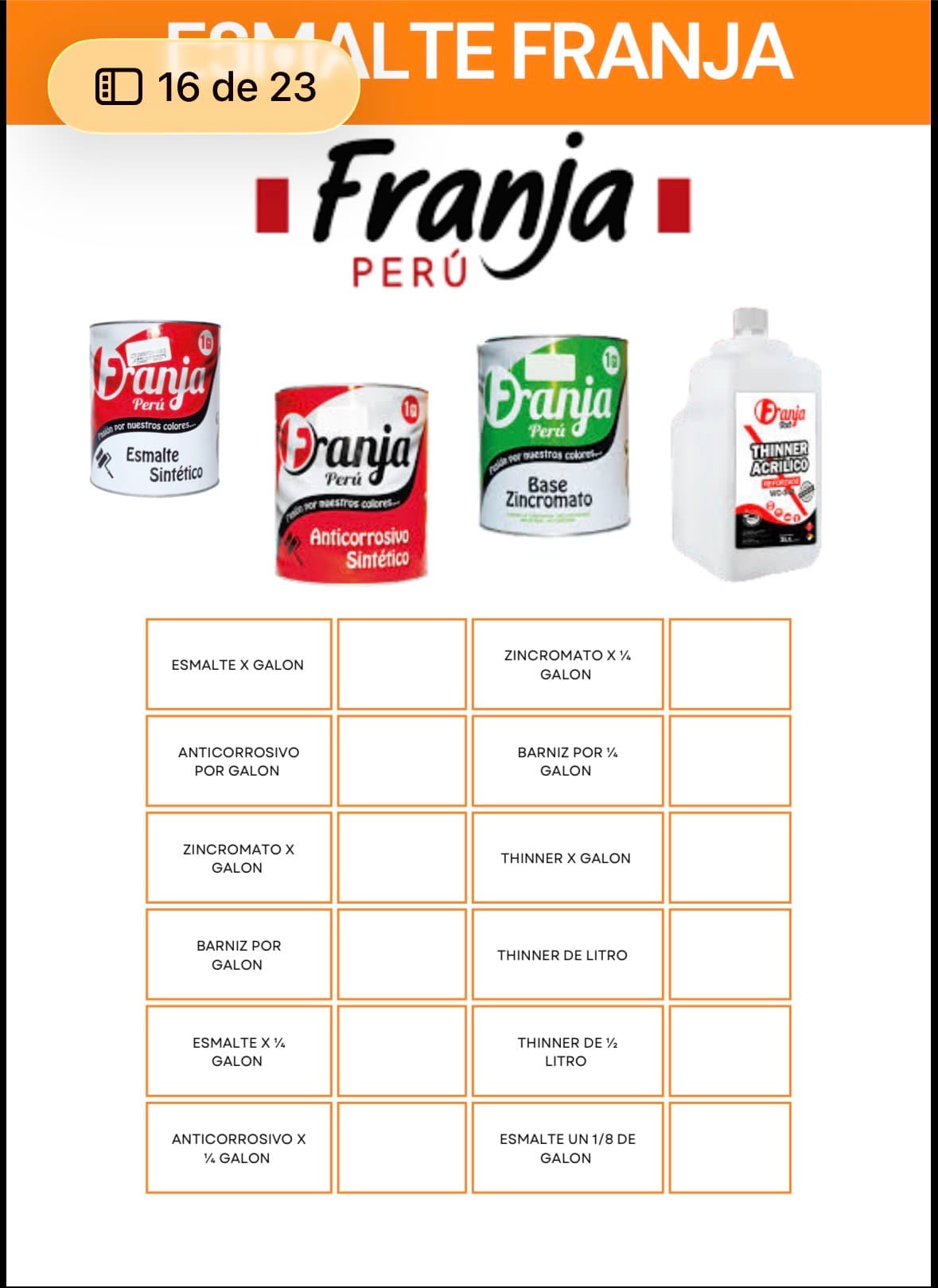 Pinturas Franja Perú: Esmaltes, Anticorrosivos y Thinner